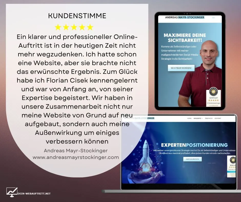 Eine von Florian Cisek erstellte Website geöffnet am Laptop, Smartphone und Tablet