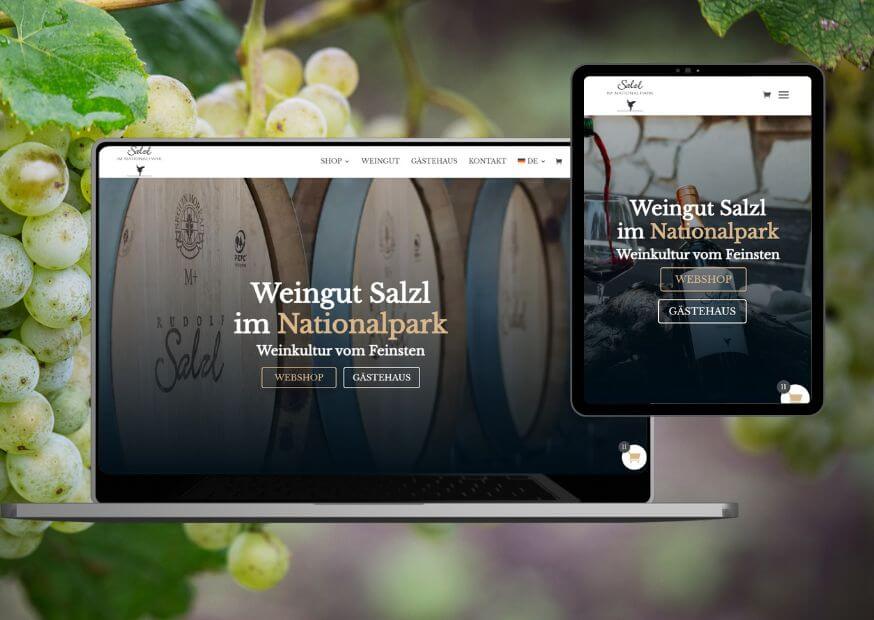 Referenz-Website vom Weingut Salzl offen am Laptop und Tablet